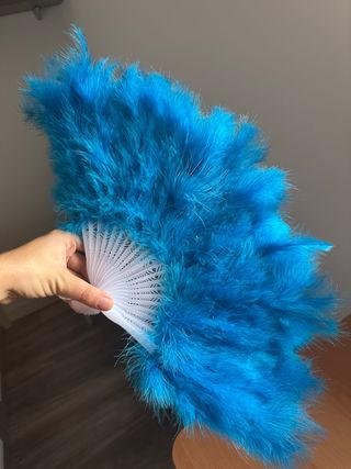 Abanico plumas azul - blanco