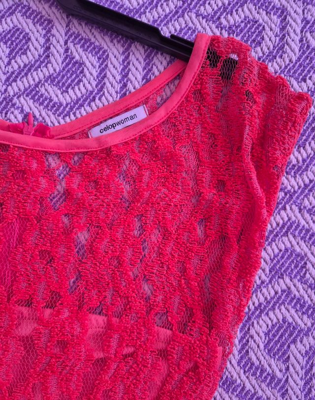 Vestido encaje  color coral celopwoman