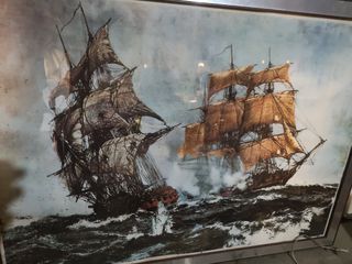 Escena en alta mar, dos galeones en plena batalla