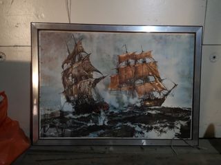 Escena en alta mar, dos galeones en plena batalla