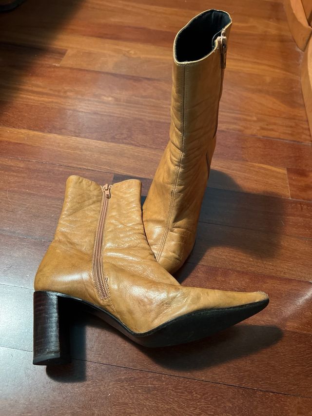 Botines Piel Camel - Bota Mujer