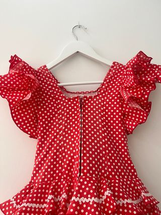 Traje Flamenca niña rojo lunares talla 9/10 años