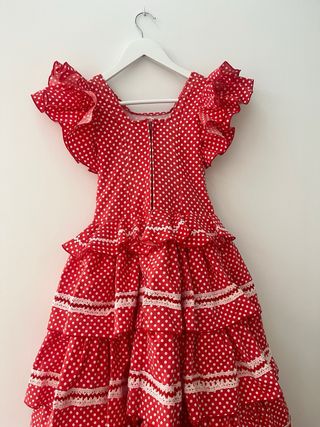 Traje Flamenca niña rojo lunares talla 9/10 años
