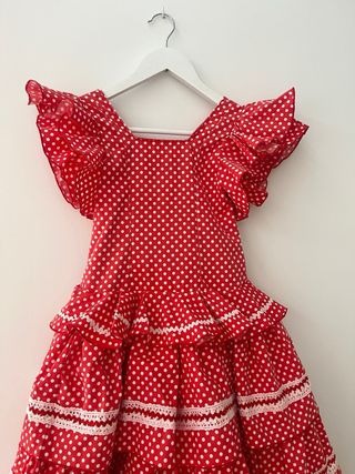 Traje Flamenca niña rojo lunares talla 9/10 años