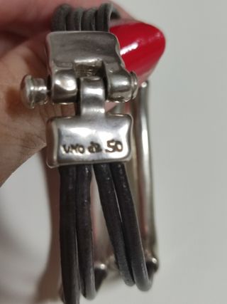 Pulsera Uno de 50 cuero marrón y plata.