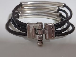 Pulsera Uno de 50 cuero marrón y plata.