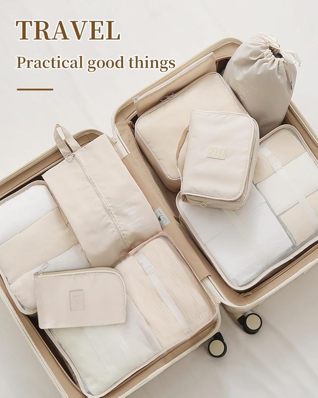 Organizador maletas viaje beige - 7 piezas