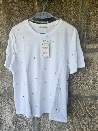 Camiseta Zara blanca M - pedrería