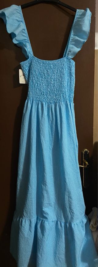 VESTIDO NUEVO T. ÚNICA AZUL CUADROS VICHY VINTAGE 