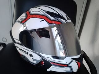 Casco moto UCHOOSE, blanco y rojo