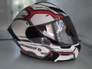 Casco moto UCHOOSE, blanco y rojo