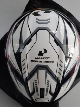 Casco moto UCHOOSE, blanco y rojo