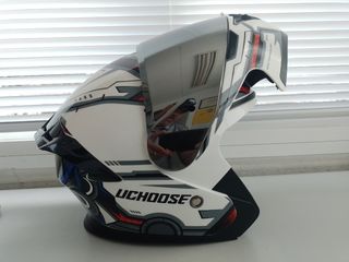 Casco moto UCHOOSE, blanco y rojo