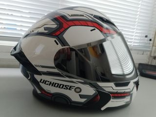 Casco moto UCHOOSE, blanco y rojo