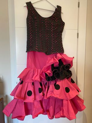 Vestido Sevillanas Rosa y Negro