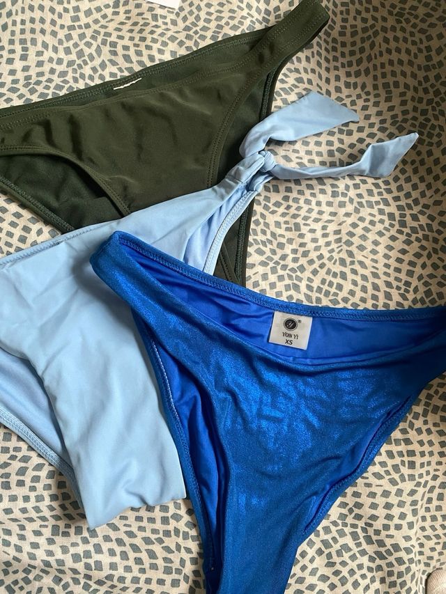 3 Bragas Bikini - Azul, Verde Oliva