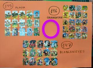 19 LÁMINAS CROMOS JUGAR: PLAYA, ORANGUTÁN, BLANCAN