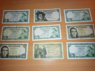 9  BILLETES 5 PTAS ANTIGUOS ESPAÑA