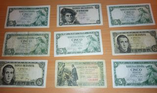 9  BILLETES 5 PTAS ANTIGUOS ESPAÑA