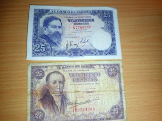 2 billetes 25 pesetas antiguos