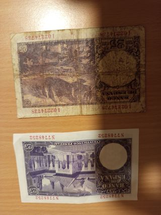 2 billetes 25 pesetas antiguos