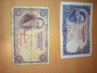 2 billetes 25 pesetas antiguos