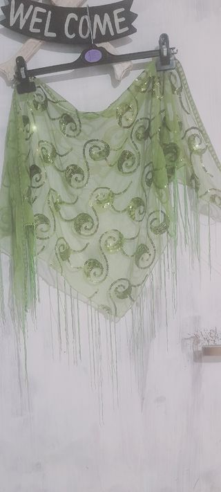 Pareo Verde con Frange e paillettes