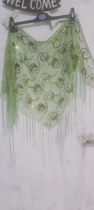 Pareo Verde con Frange e paillettes