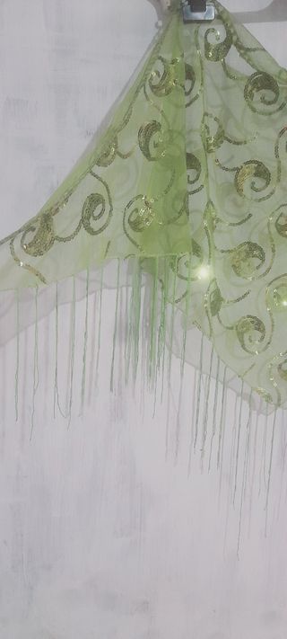 Pareo Verde con Frange e paillettes