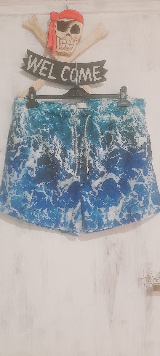 Costume da bagno per uomo blu-bianco