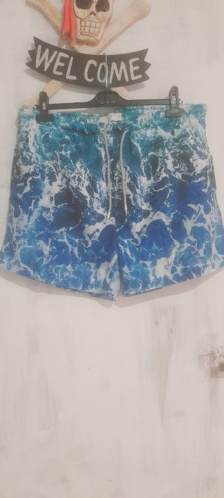 Costume da bagno per uomo blu-bianco