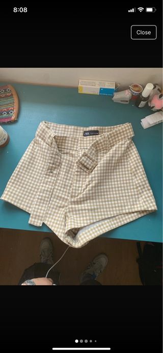 Shorts cuadros Zara - beige y blanco
