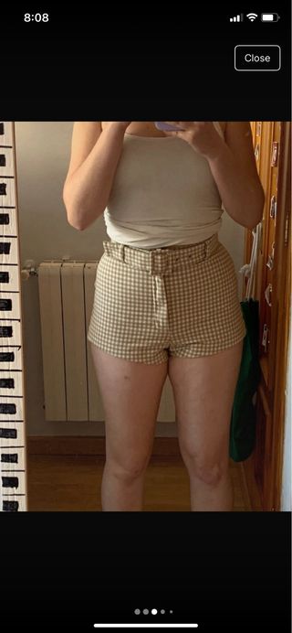 Shorts cuadros Zara - beige y blanco