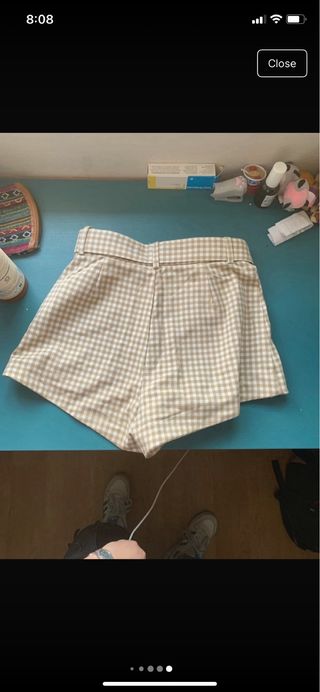 Shorts cuadros Zara - beige y blanco