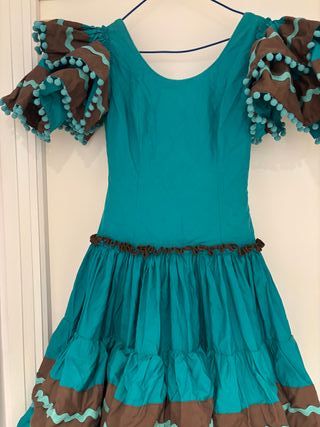 Traje Flamenca: Talla M, marrón y verde agua