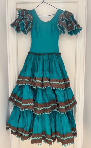 Traje Flamenca: Talla M, marrón y verde agua