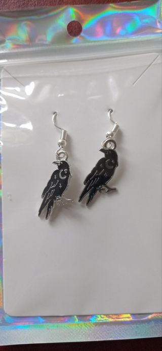 Pendientes cuervo plateado / Envío minimo 5€