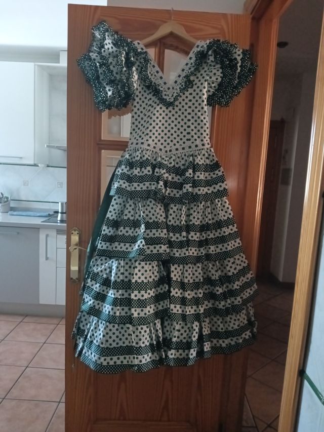 Traje gitana niña 10 años - verde blanco