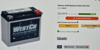 Batería WestCo AGM 12V18Ah