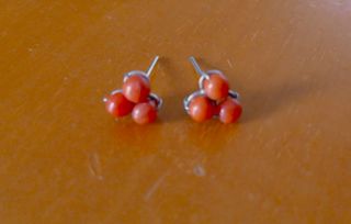 Pendientes coral rojo y plata