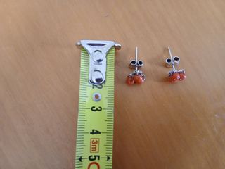 Pendientes coral rojo y plata