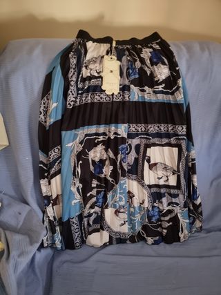 Falda plisada AZARA negra y azul