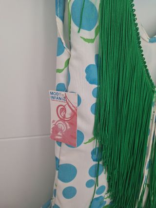 Traje gitana niña lunares azul blanco y verde. 12A