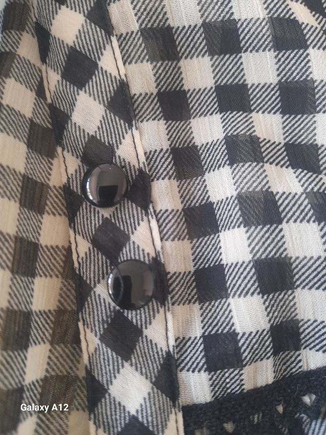 Blusa seda vichy blanco-negro