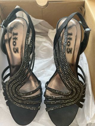 Sandalias de fiesta negras tacón alto 39 