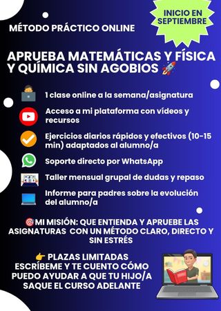 CLASES ONLINE MATEMÁTICAS Y FyQ (ESO/BACHILLERATO)