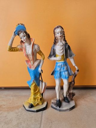 Statuette Vintage Resina Set Lotto dipinte a mano