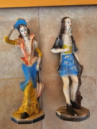 Statuette Vintage Resina Set Lotto dipinte a mano