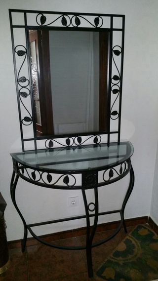 Recibidor forja negro con espejo
