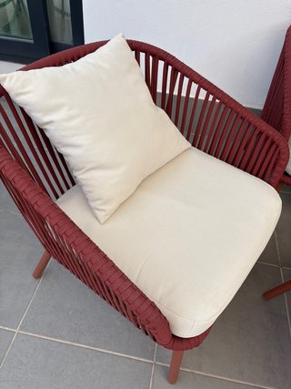 Conjunto/juego jardín rojo - Sofá, 2 sillas y mesa